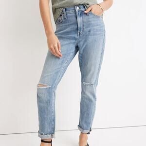 Madewell high rise distressed slim crop boy jeans in light wash size 23